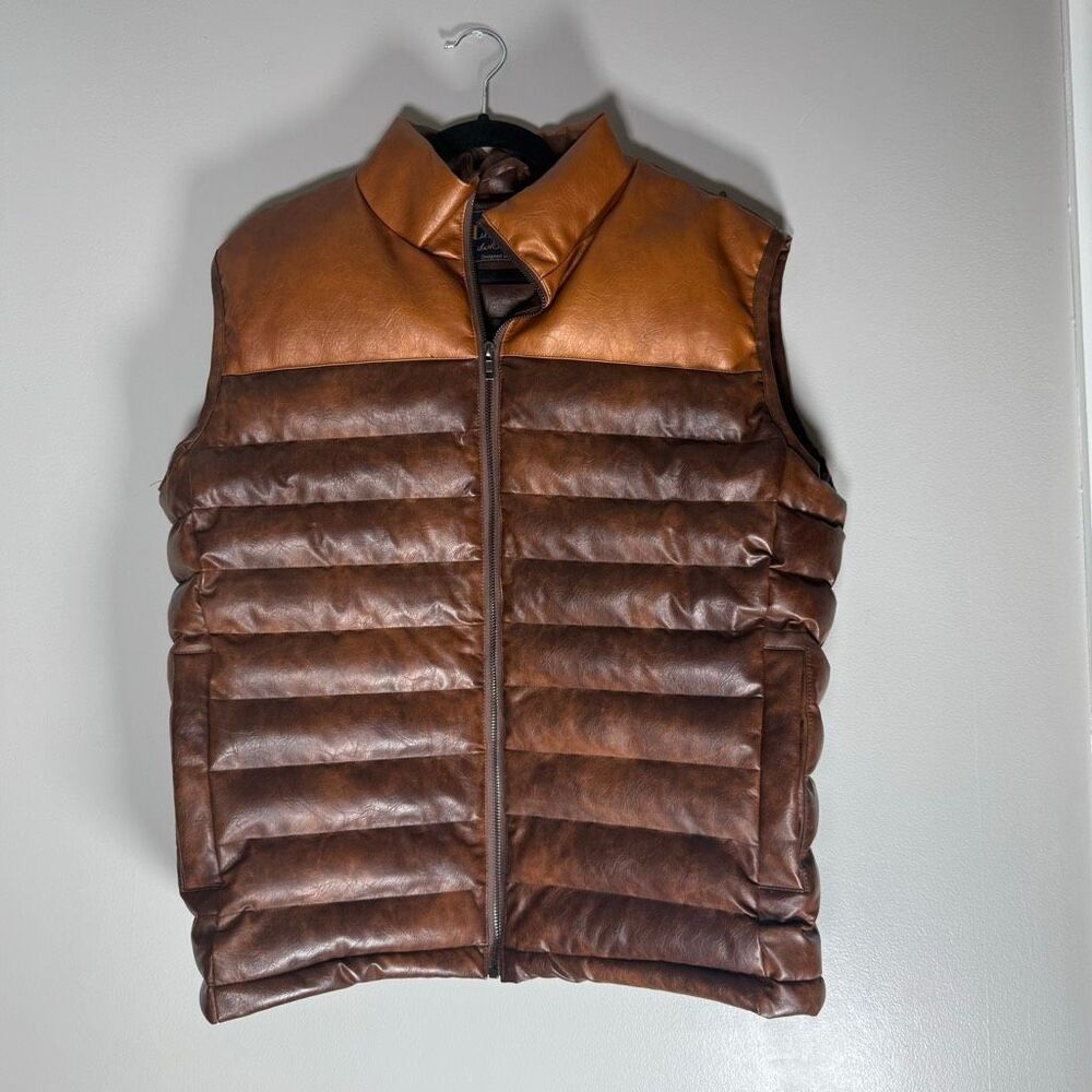 Men’s Quilted Brown Genuine Leather Puffer Zip Up Jacket Vest